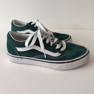 Vans Old Skool Kids Shoes‎ Size 2.5 Green Suede Canvas Low Top Skate Sneakers